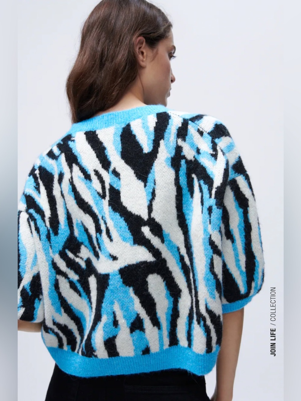 Zara Jacquard Animal Print Sweater Blue Black White Size S - Picture 2 of 11